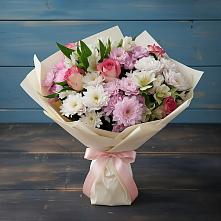 Букет цветов из:  Хризантемы, Альстромерии и Розы в Казани