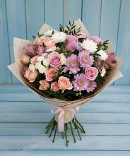 Букет цветов из:  Хризантемы, Розы и Альстромерии в Казани